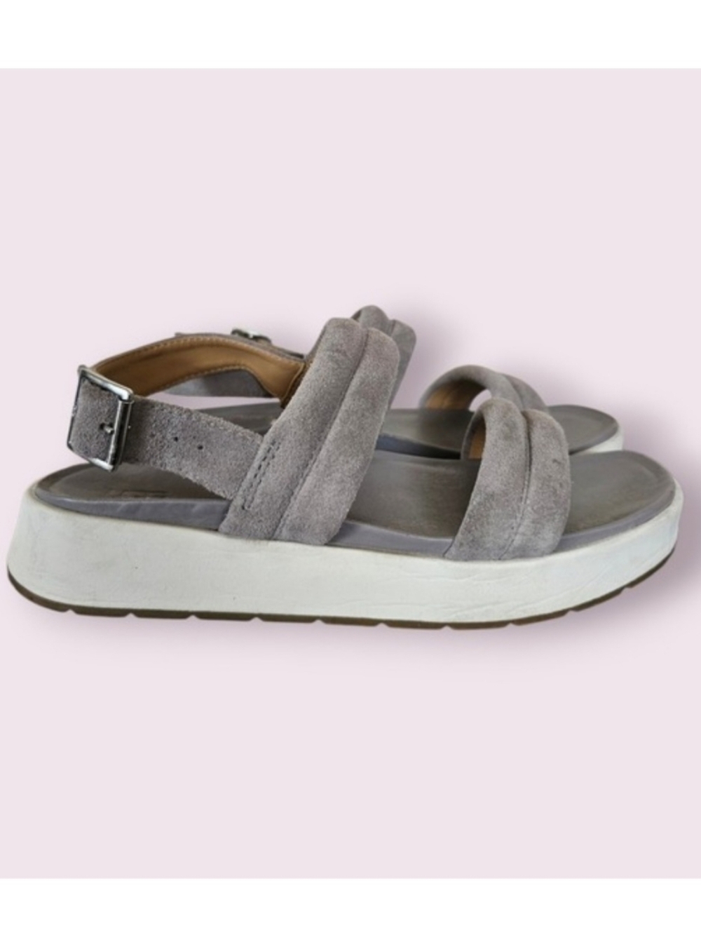 UGG Lyndenn Gray Suede Platformed City Smart Casual Comfy Sandals sz 8